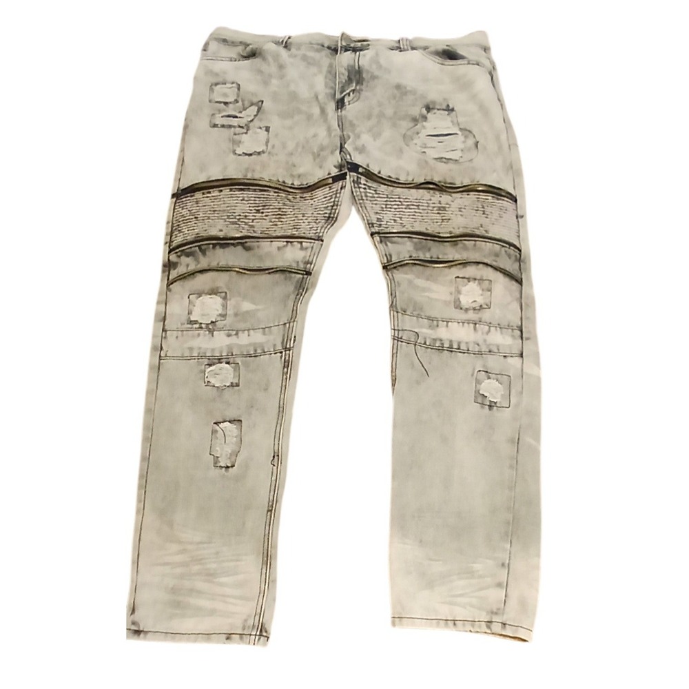 Road Narrows Mens Grey Acid Wash Distressed Moto Biker Jeans Size 40 NYC Street‎